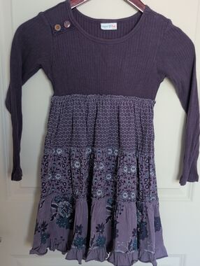 naartjie Girls Purple Tiered Long-Sleeve Dress